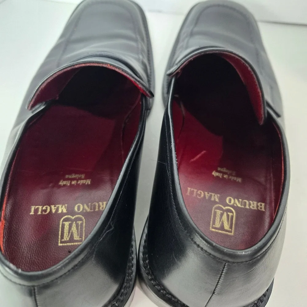 Bruno Magli Size 10 Huntley Penny Loafers Black Italian Leather Square Toe #1116